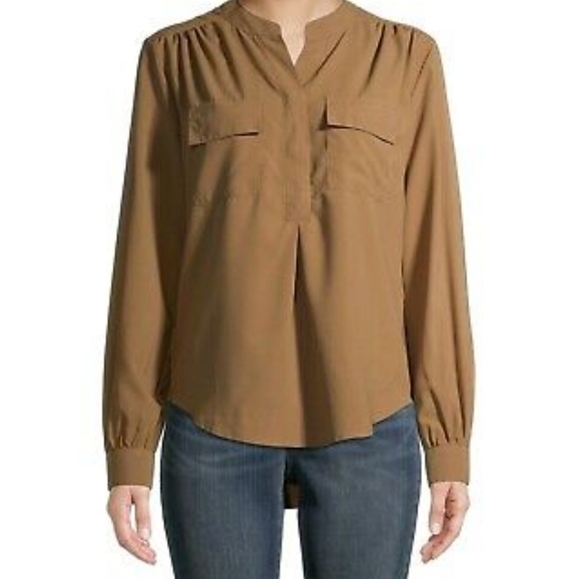 Time And Tru Camel Tan Women's Long Sleeve Utility Shirt - Picture 2 of 9